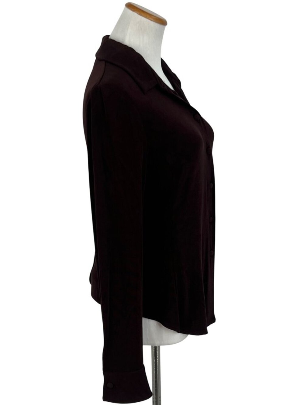 VTG Armani Oxblood Button-Up Top 10 | Office Siren Femme Fatale Quiet Luxury Y2K - Picture 6 of 13